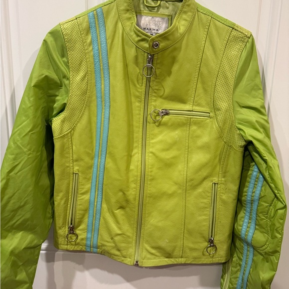Wilsons Leather Green Jacket with Blue Stripes - Picture 2 of 9